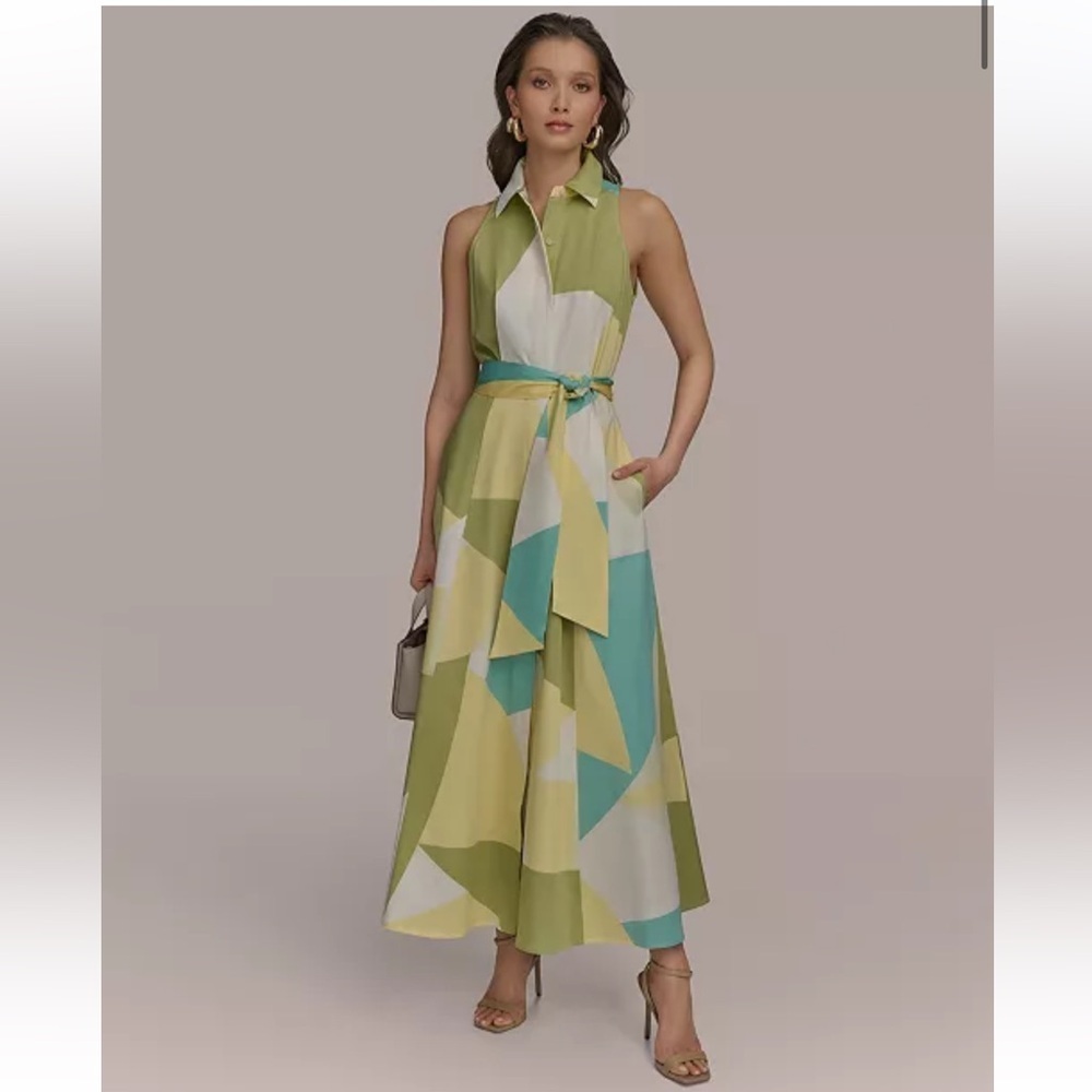 Donna Karan New York SZ 2 Abstract Sleeveless Stretch Cotton Maxi Shirtdress NWT
